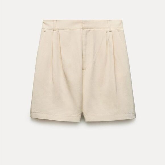 ZARA PLEATED HIGH WAIST SHORTS - Picture 2 of 5